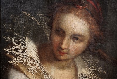 Lot 60 - 17th Century Scottish School  - Study of a young auburn-haired woman  | oil