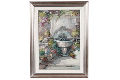 Lot 258 - Guido da Cedrate - Water Fountain and Flowers in Bloom | oil