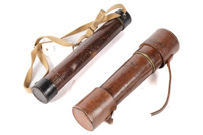 Lot 1111 - A Signaller leather bound brass three draw telescope; and another