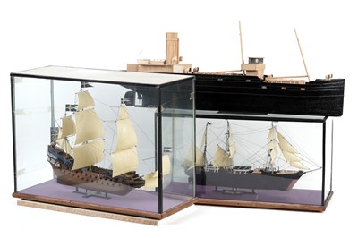 Lot 55 - Two kit-built model ships and a scratch-built boat