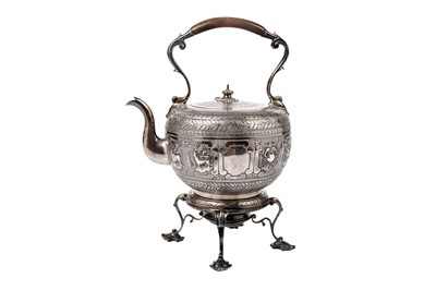 Lot 1431 - A Victorian silver tea kettle on a four-legged stand