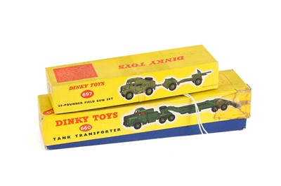 Lot 126 - A Dinky Toys Field Gun set, and a Dinky Toys Tank transporter