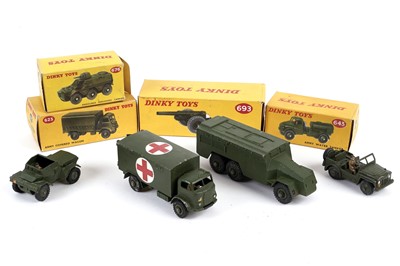 Lot 129 - Eight Dinky Toys diecast military vehicles