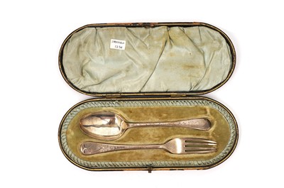 Lot 770 - A silver christening spoon and fork set