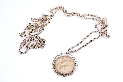 Lot 588 - A George V 1912 gold sovereign pendant on chain