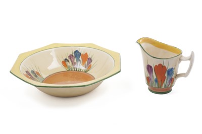 Lot 644 - A Clarice Cliff Crocus pattern jug and octagonal bowl