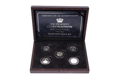 Lot 302 - Westminster 2018 65th Anniversary of the Queen's Coronation 50p five silver coin set