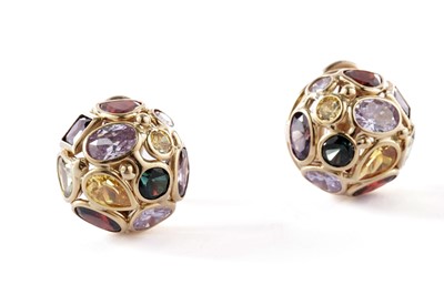 Lot 151 - A pair of coloured gemstone earrings