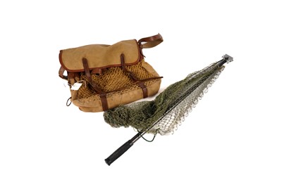 Lot 949A - A Hardy brown canvas fishing bag; and a Hardy folding landing net