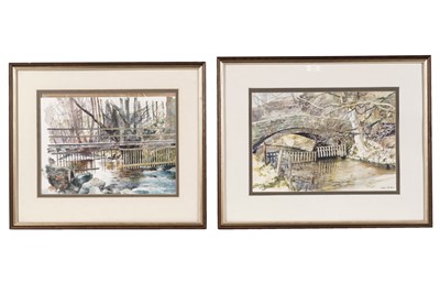 Lot 66 - Edwin Straker - Cattle Bridge Dalemain, Ullswater, and Footbridge Below Aira Force | watercolour