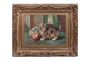 Lot 58 - Wilson Hepple - Cat Playing with a Ball of Wool | watercolour