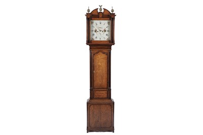 Lot 671 - Glover, St Helens: A Georgian oak and mahogany banded longcase clock.