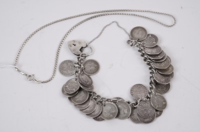 Lot 305 - A coin collectors silver bracelet; and a silver necklace.