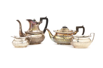 Lot 1491 - A late Victorian silver three-piece tea; and a silver coffee pot