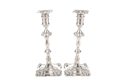 Lot 1468 - A pair of George V silver candlesticks