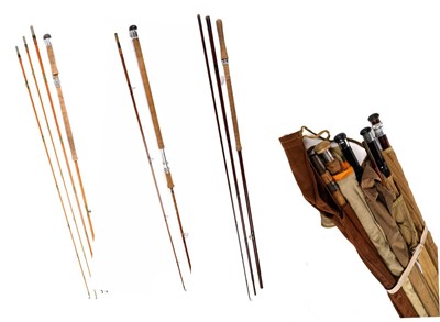 Lot 768 - Eight fishing rods including: a Hardy Palakona 'The L.R.H.' Greased Line three-piece salmon rod