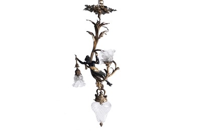 Lot 1399 - An early 20th Century French ormolu and patinated bronze figural four light chandelier