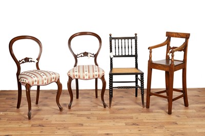 Lot 64 - A Pair of Victorian balloon back chairs; and two other chairs