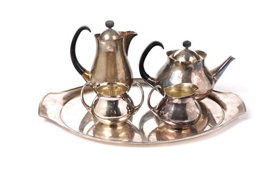 Lot 1374 - An Elizabeth II electroplated four-piece tea service and tray