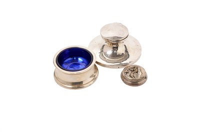 Lot 833 - An Edwardian silver capstan inkwell; and other items