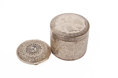 Lot 870 - An Egyptian white metal niello powder compact; and a powder box