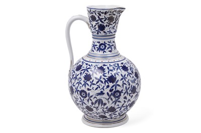 Lot 350 - A Thuringian 'Bluebird' pattern ewer