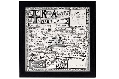 Lot 1004 - Sir Grayson Perry - Red Alan Manifesto Luncheon Napkin | digital print on 3ply paper napkin