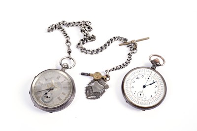 Lot 599 - A Victorian silver-cased pocket watch; and a chronograph