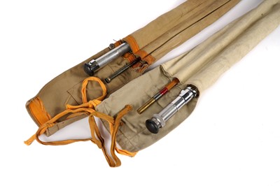 Lot 938 - Two Edgar Sealey three-piece split cane Octofly fishing rods