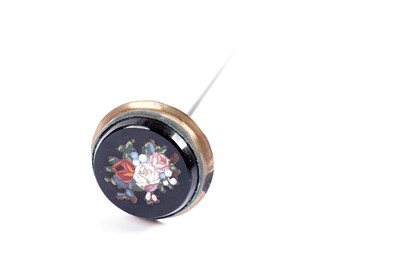 Lot 724 - A Victorian hat pin, with inlaid pietra dura micro-mosaic panel