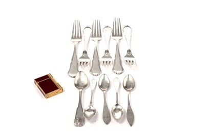 Lot 1669 - A mixed lot of silver cutlery; and  a French Dupont Lighter