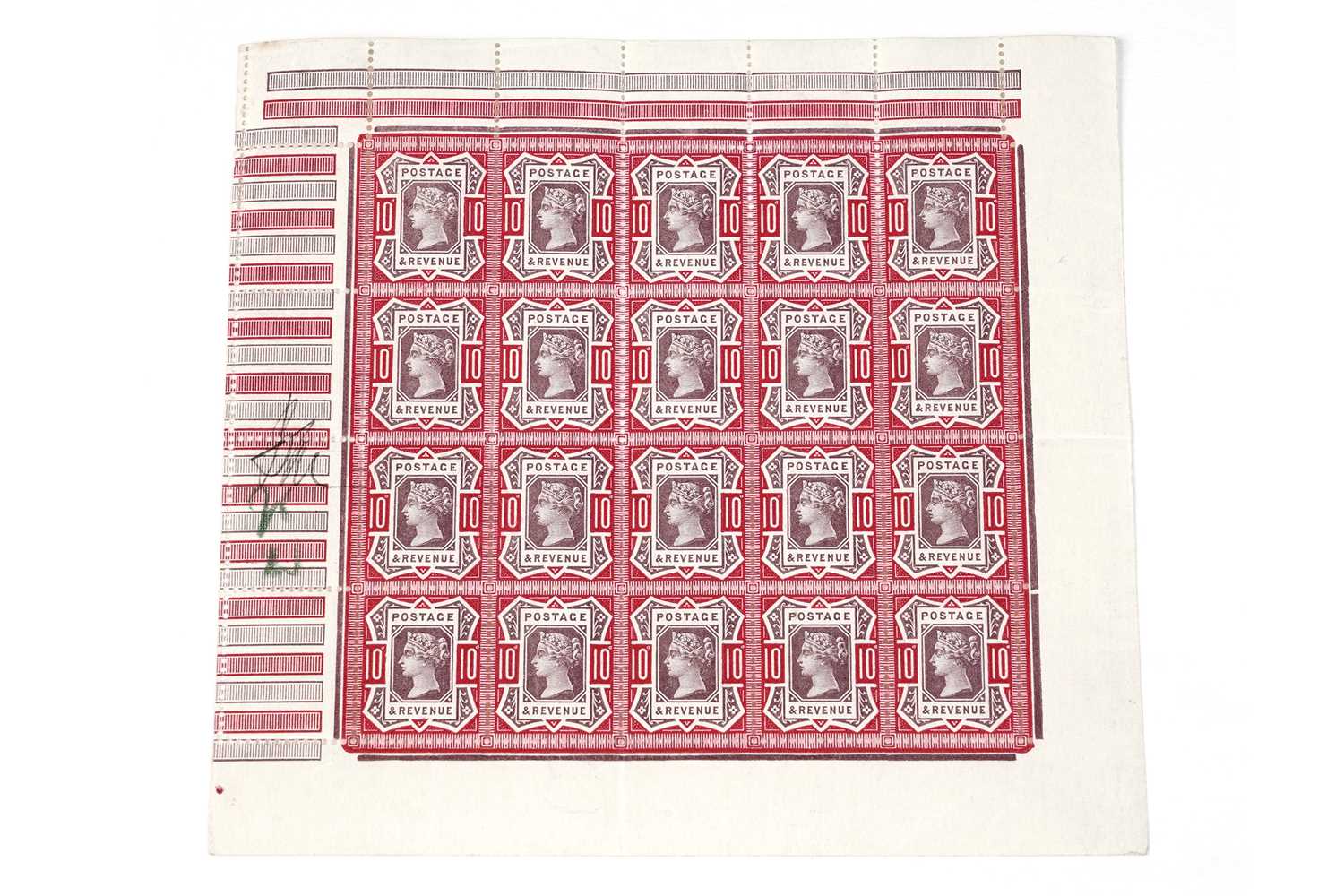 Lot 1181 - GB QV 1887-92 Jubilee 10d. complete pane of twenty