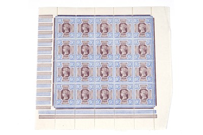 Lot 1182 - GB QV 1887-92 Jubilee 9d. complete pane of twenty