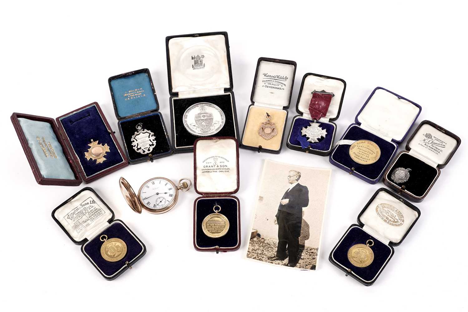 Lot 1471 - George Hawkins Colliery Band Conductor pocket watch and medals