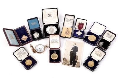 Lot 1471 - George Hawkins Colliery Band Conductor pocket watch and medals