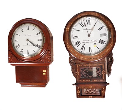 Lot 119 - J. Forester: A 19th Century inlaid oak 8-day drop dial clock; and another similar