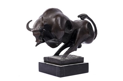 Lot 901 - Miguel Fernando Lopez (Milo) - figure of charging bull | patinated bronze