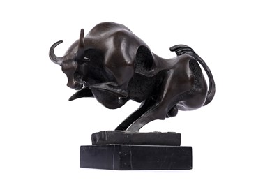 Lot 901 - Miguel Fernando Lopez (Milo) - figure of charging bull | patinated bronze