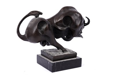 Lot 901 - Miguel Fernando Lopez (Milo) - figure of charging bull | patinated bronze