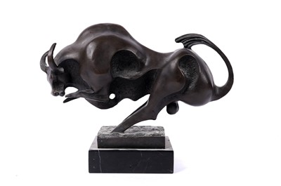 Lot 901 - Miguel Fernando Lopez (Milo) - figure of charging bull | patinated bronze