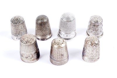 Lot 759 - Seven silver thimbles by Charles Horner