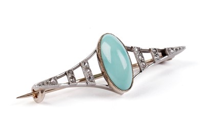 Lot 631 - A late 19th Century turquoise and diamond brooch