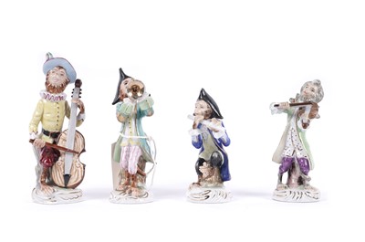 Lot 163 - A 20th Century reproduction continental Meissen style four piece ‘monkey band’