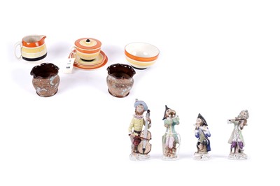 Lot 420 - A 20th Century reproduction continental Meissen style four piece ‘monkey band’; and others