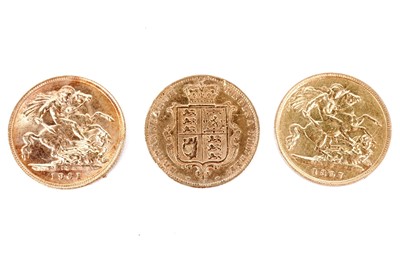 Lot 1278 - Three Victorian half Sovereigns