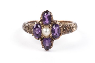 Lot 471 - An amethyst and pearl dress ring