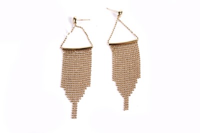 Lot 605 - A pair of yellow gold drop earrings