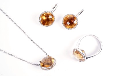 Lot 609 - A suite of citrine and diamond cluster jewellery by Zen Diamond