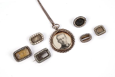 Lot 697 - A selection of 19th Century seed pearl mourning brooches; and a picture pendant