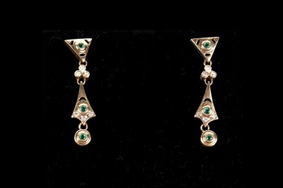 Lot 495 - A pair of emerald and diamond earrings